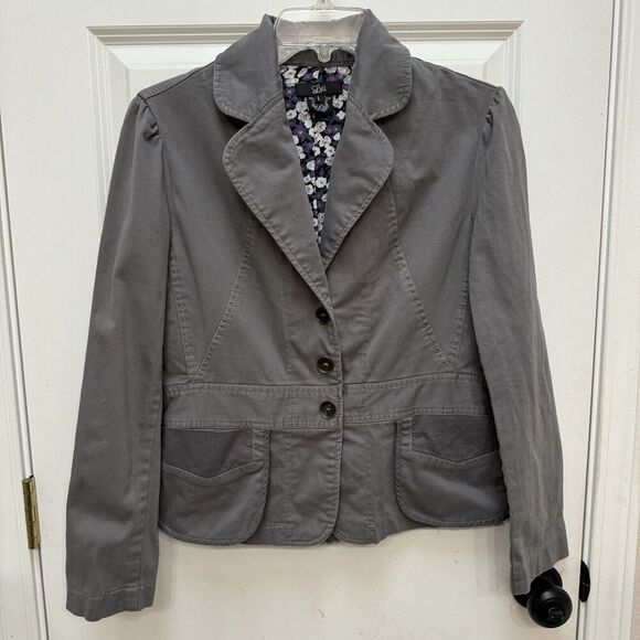 Luii Anthropologie Sz L Grey Ruffle Dressy Jacket Blazer Women Cotton - Picture 1 of 5